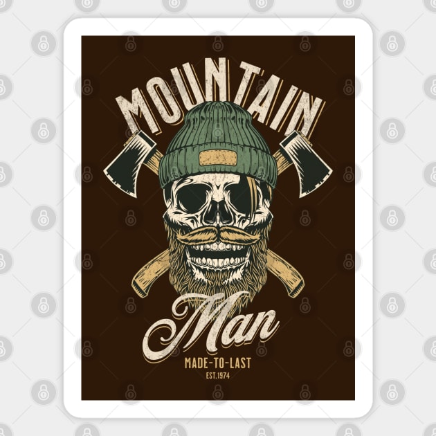 Mountain man; mountains; outdoors; vintage; retro; lumberjack; axes; rugged; gift for man; male; father; dad; husband; boyfriend; skull; beard; bearded; hispter; woods; camping; nature; mountain climbing; cool; travel; adventure; nature lover; Magnet by Be my good time